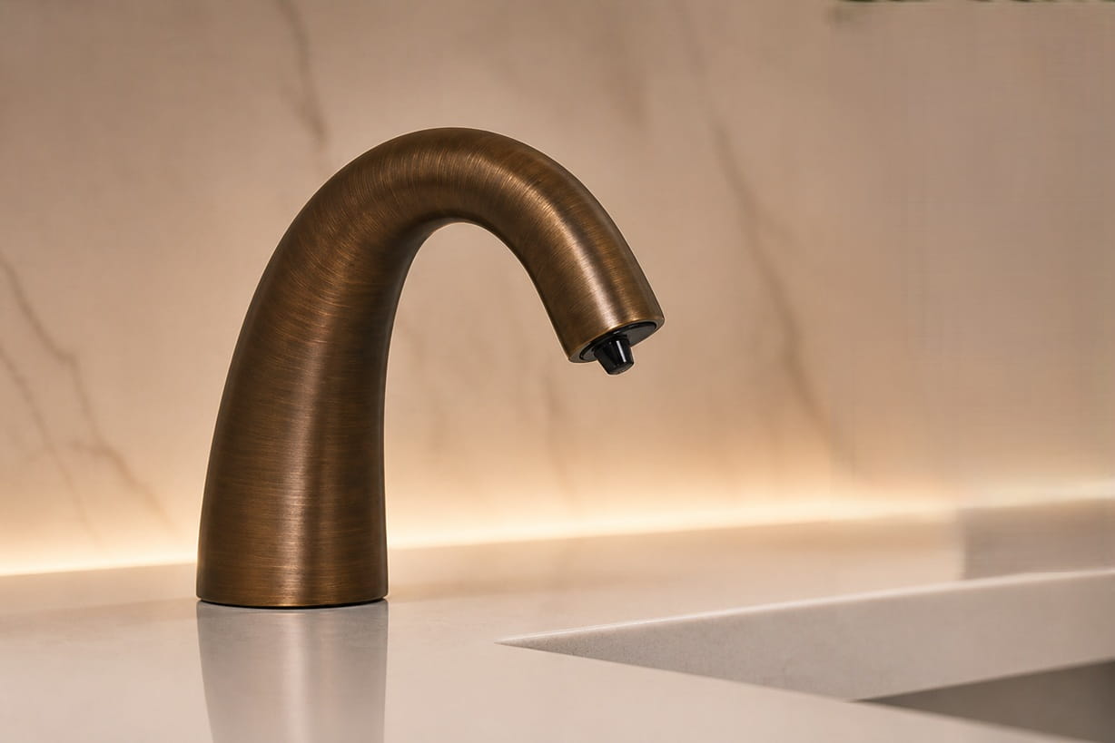 Touchless sensor faucets for commercial and residential bathroom applications